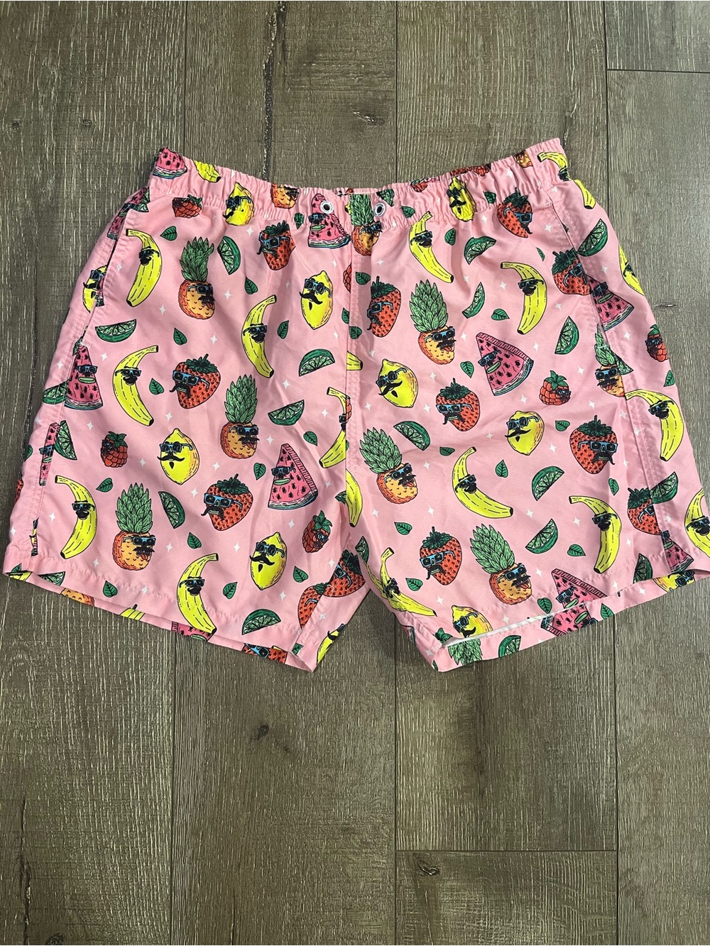 Boardies Apparel Men's Pink Fruit-Print Swim Trunks with Elastic Waistband